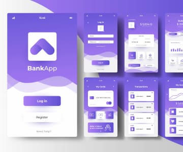 Screenshots of the design of the banking application.